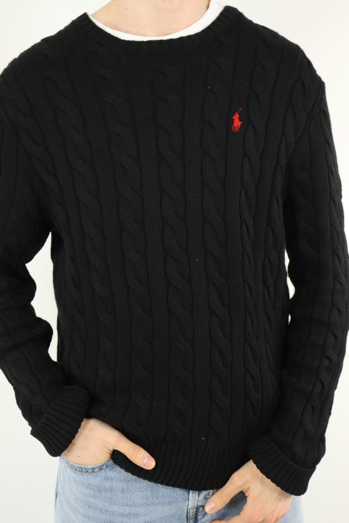 Ralph Lauren kabeltrui met ronde hals - M