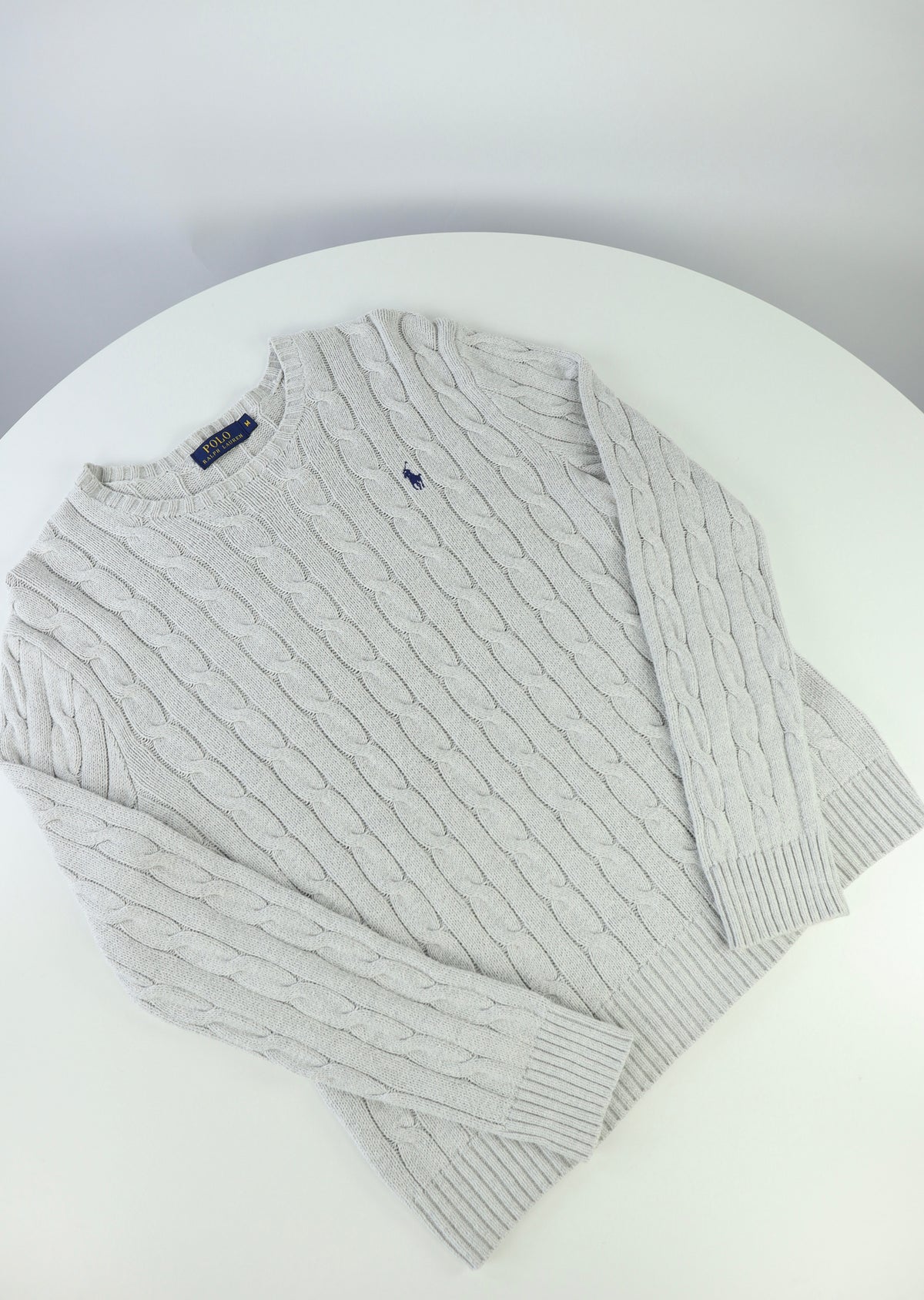 Ralph Lauren kabeltrui met ronde hals - M