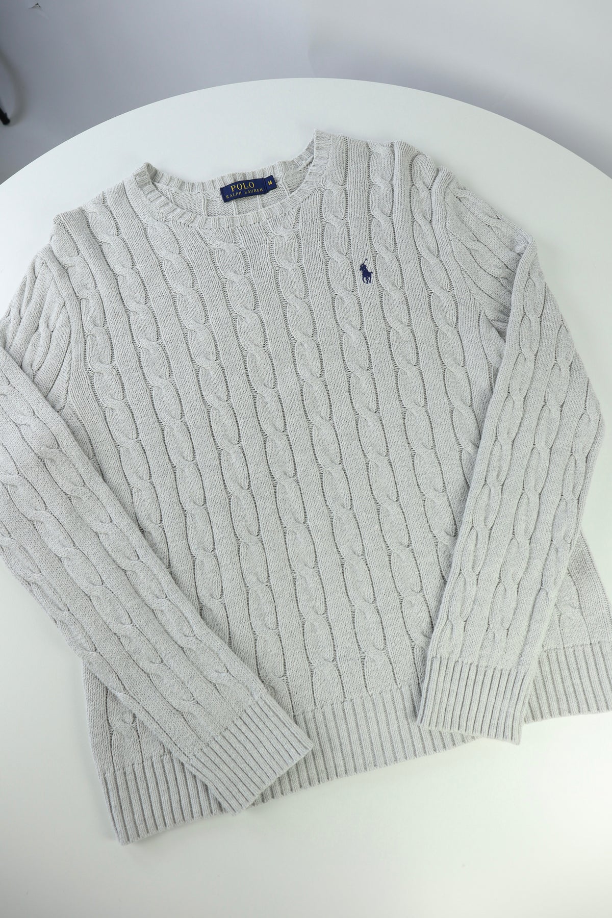 Ralph Lauren kabeltrui met ronde hals - M