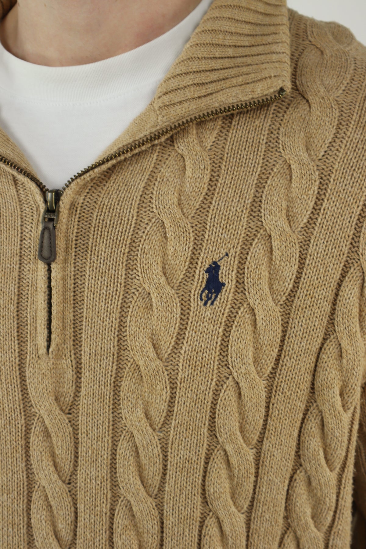Ralph Lauren kabeltrui met kwart rits - L