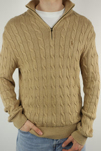 Ralph Lauren kabeltrui met kwart rits - M
