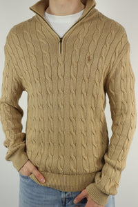 Ralph Lauren kabeltrui met kwart rits - M