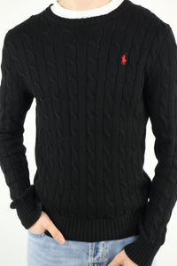 Ralph Lauren kabeltrui met ronde hals - S