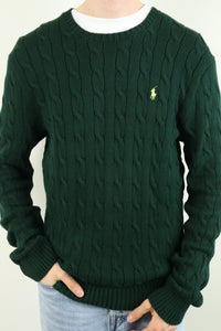 Ralph Lauren kabeltrui met ronde hals - L