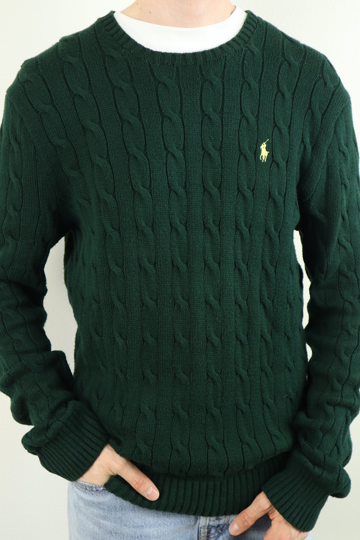 Ralph Lauren kabeltrui met ronde hals - L