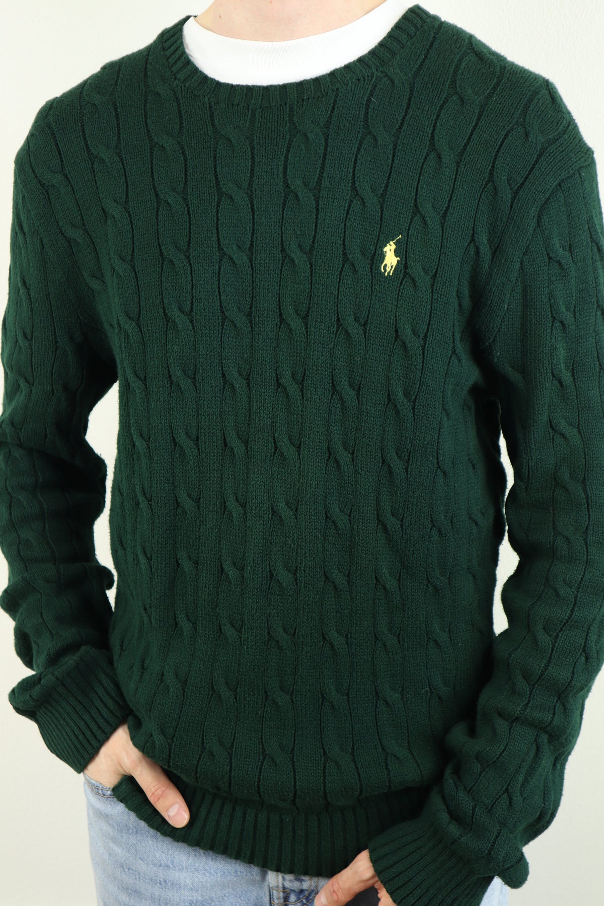 Ralph Lauren kabeltrui met ronde hals - L
