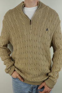 Ralph Lauren kabeltrui met kwart rits - XL
