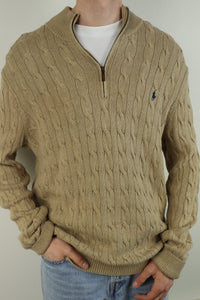 Ralph Lauren kabeltrui met kwart rits - XL