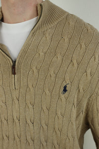 Ralph Lauren kabeltrui met kwart rits - XL