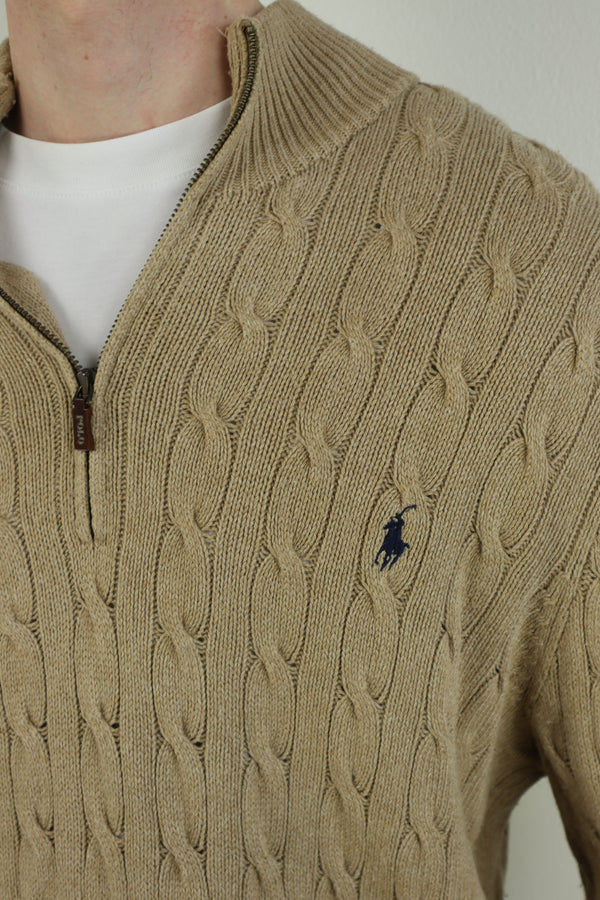 Ralph Lauren kabeltrui met kwart rits - XL