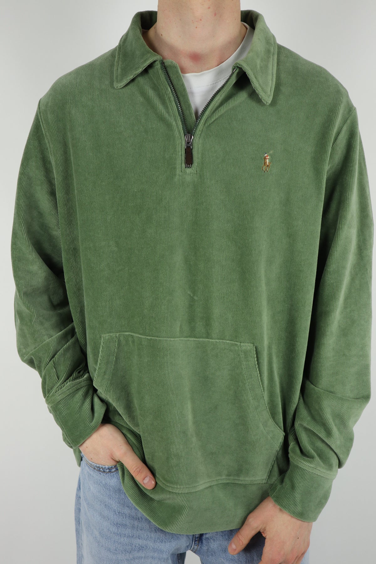 Ralph Lauren corduroy/velours trui met kwart rits - XL