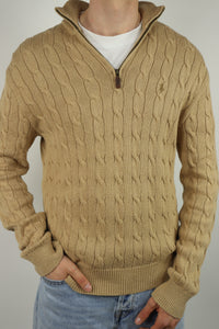 Ralph Lauren kabeltrui met kwart rits - M