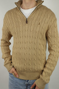 Ralph Lauren kabeltrui met kwart rits - M