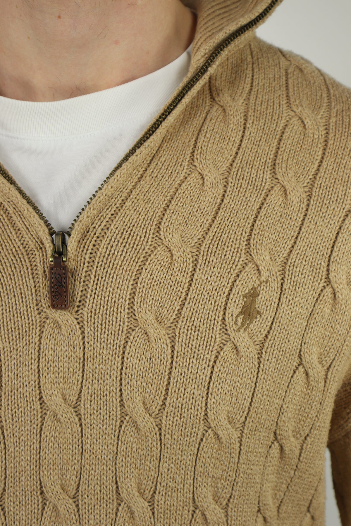 Ralph Lauren kabeltrui met kwart rits - M