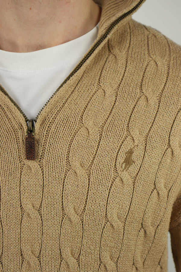Ralph Lauren kabeltrui met kwart rits - M
