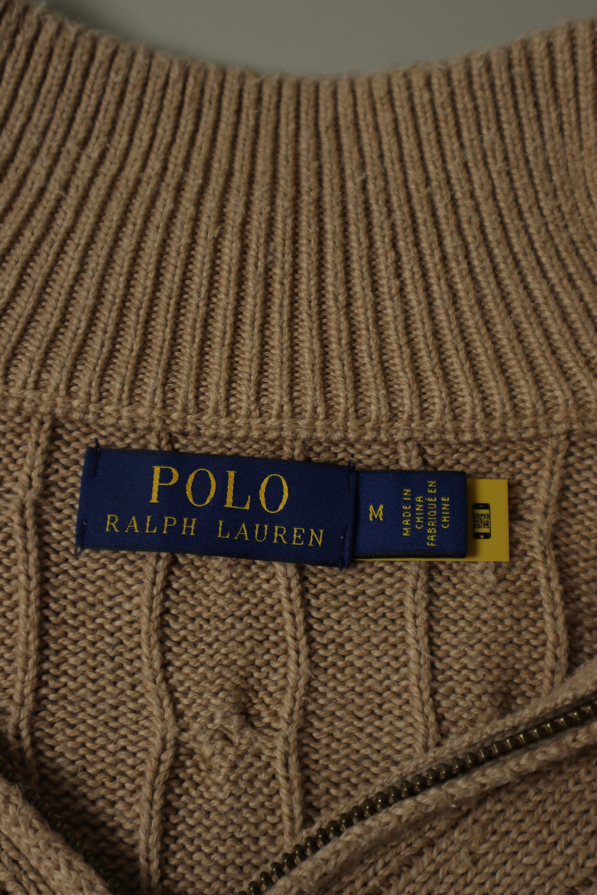 Ralph Lauren kabeltrui met kwart rits - M