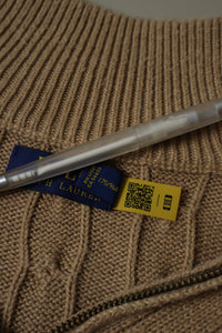 Ralph Lauren kabeltrui met kwart rits - M