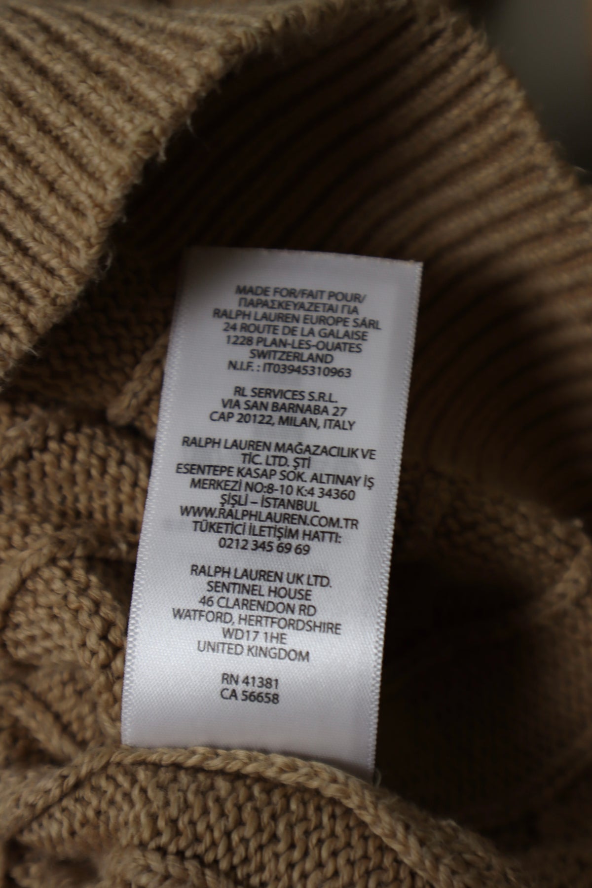 Ralph Lauren kabeltrui met kwart rits - M