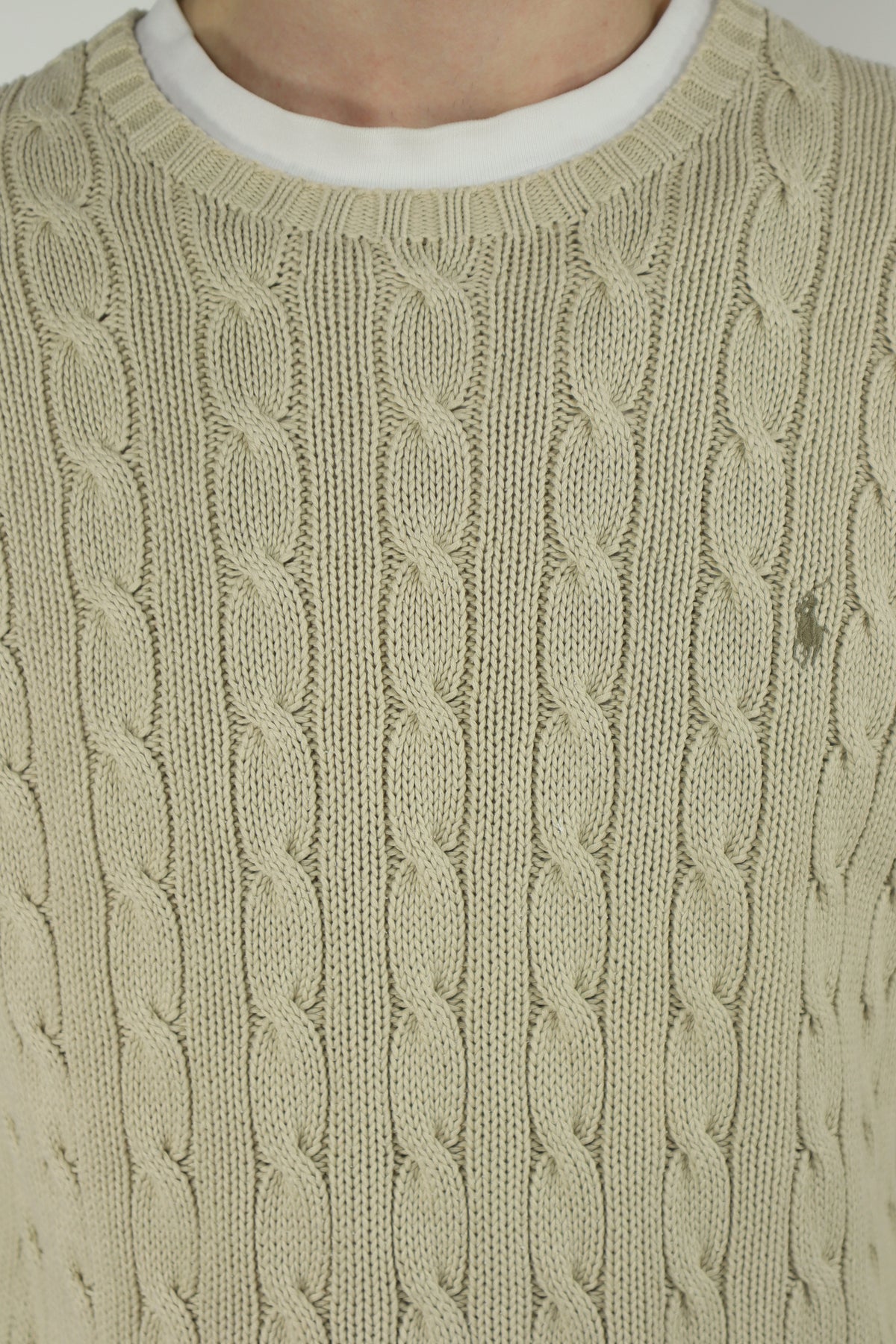 Ralph Lauren kabeltrui met ronde hals - S