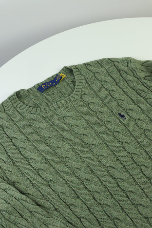 Ralph Lauren kabeltrui met ronde hals - M