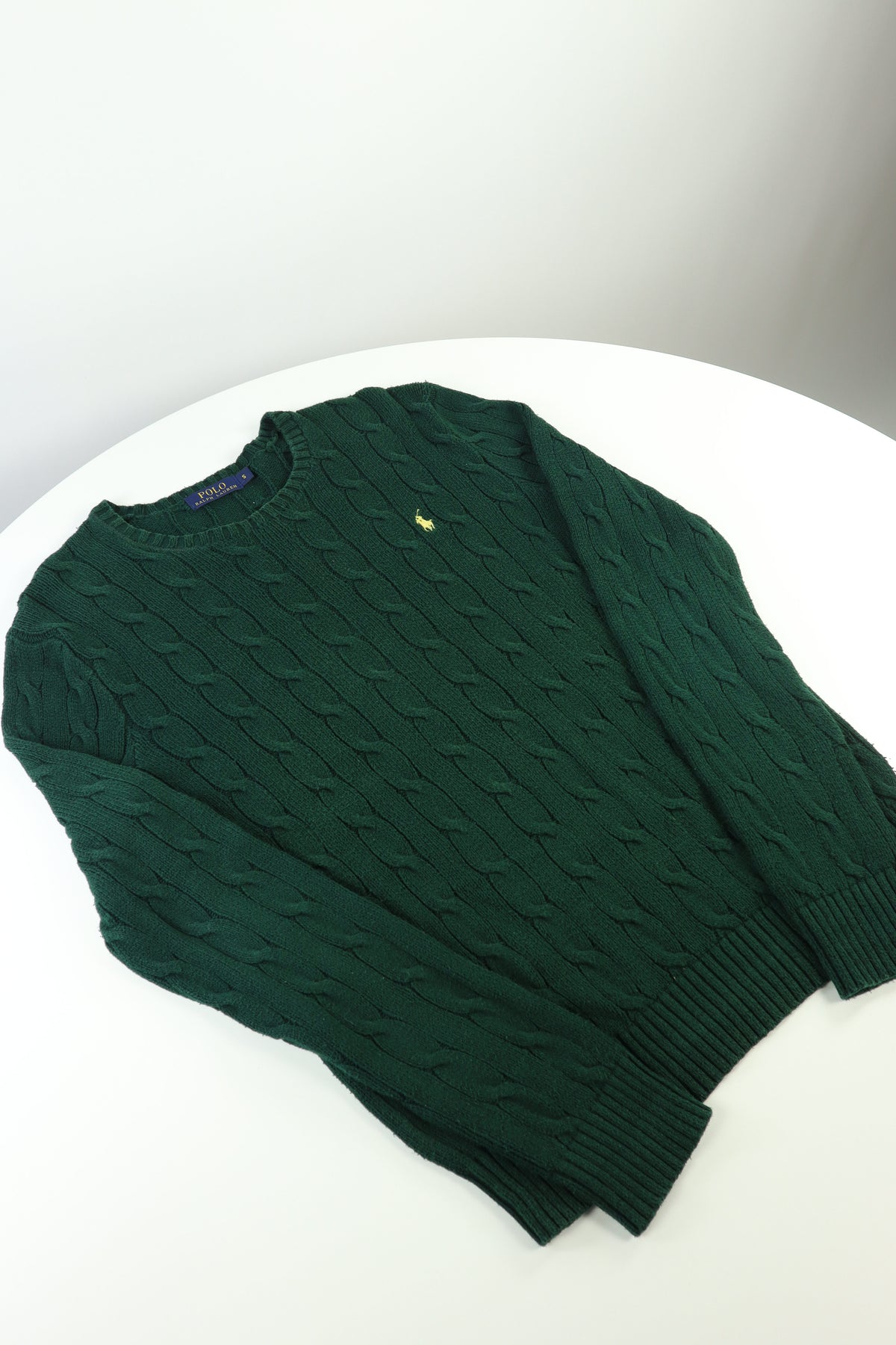 Ralph Lauren kabeltrui met ronde hals - S