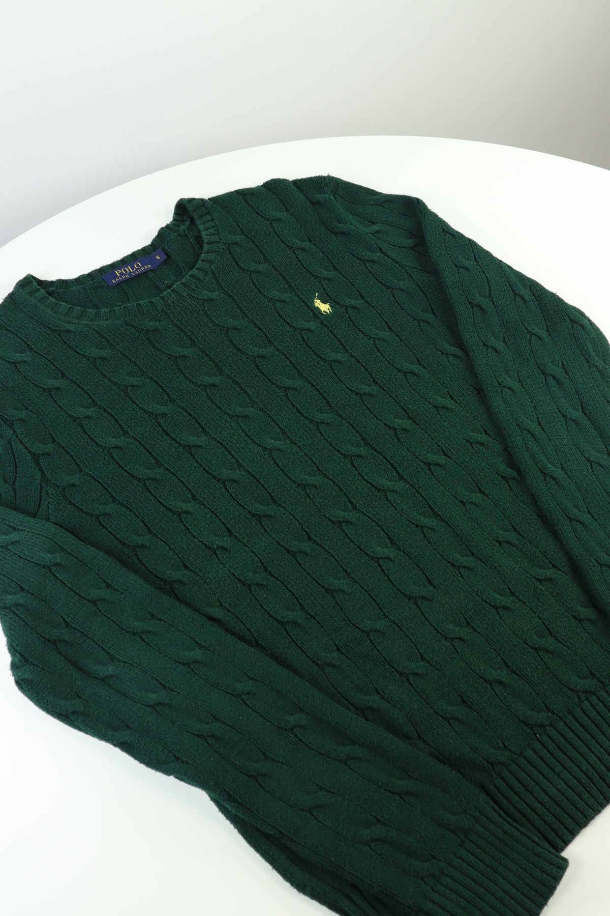 Ralph Lauren kabeltrui met ronde hals - S
