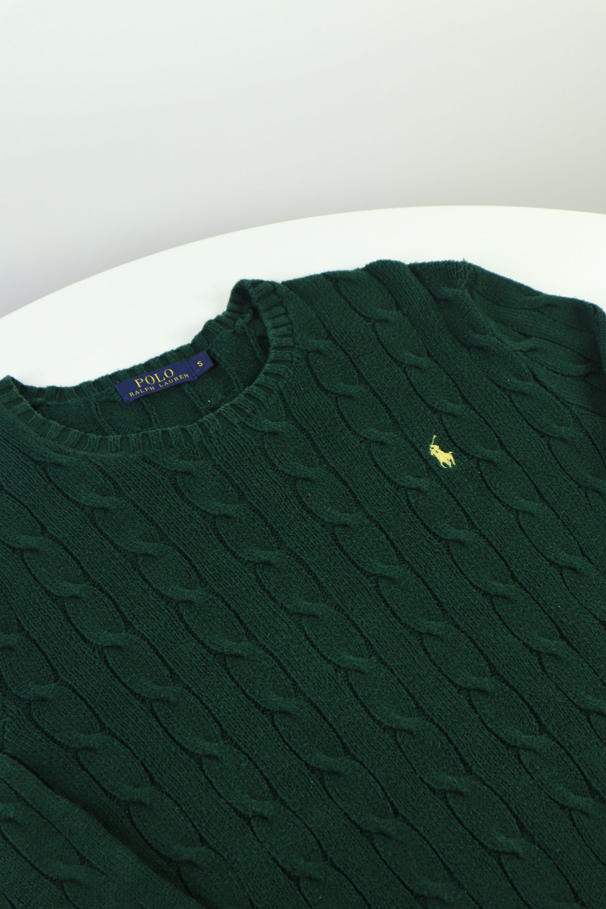 Ralph Lauren kabeltrui met ronde hals - S