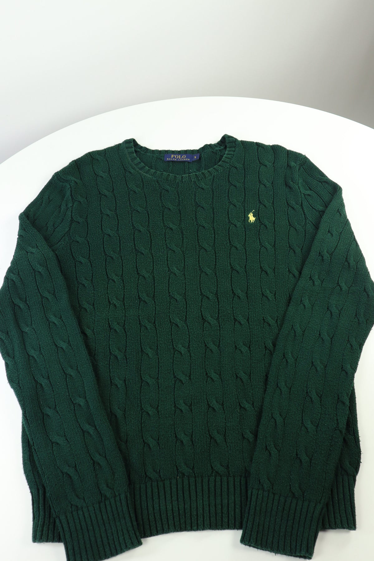 Ralph Lauren kabeltrui met ronde hals - S