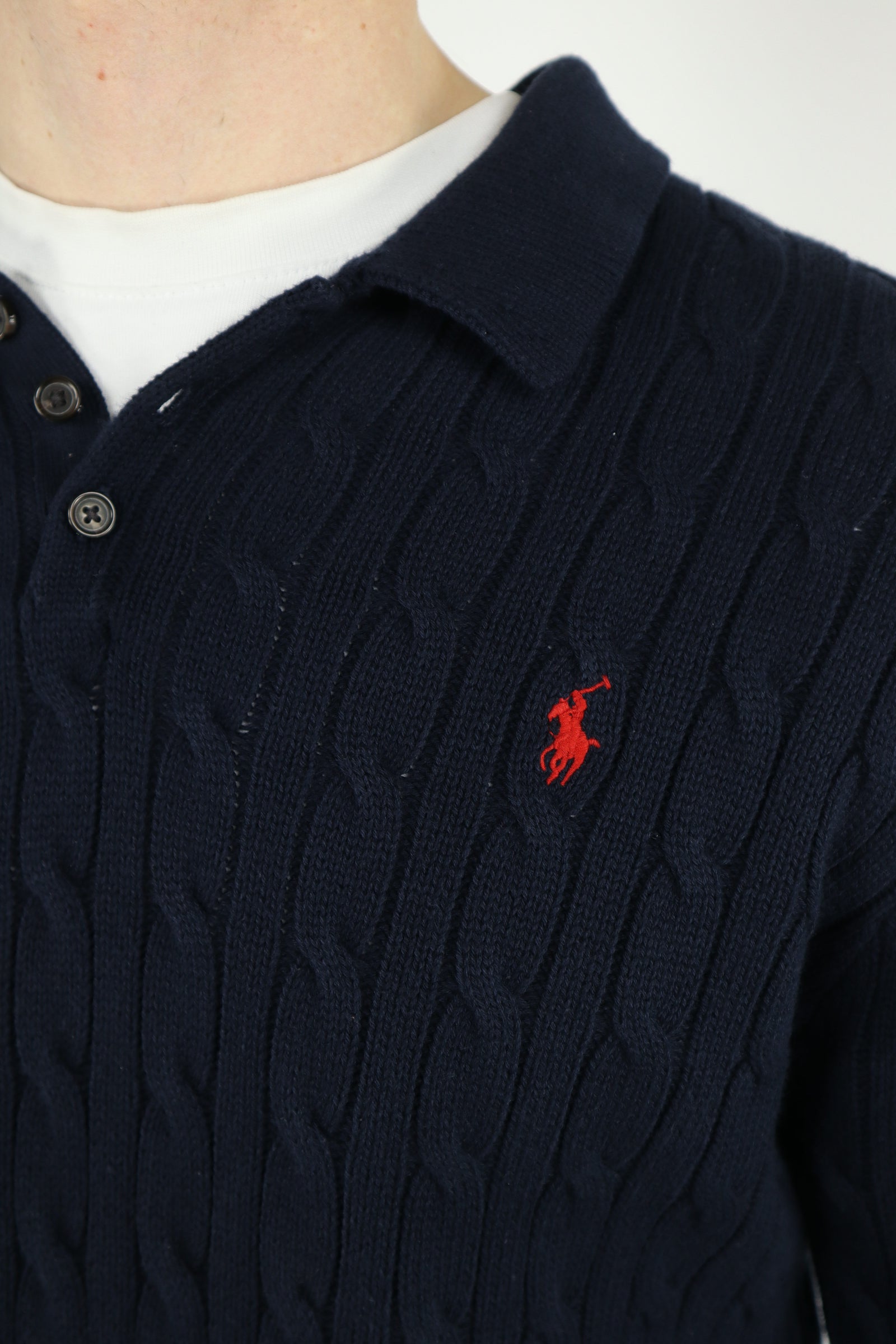 Ralph Lauren kabeltrui met knoopsluiting - M