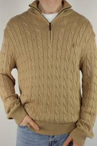 Ralph Lauren kabeltrui met kwart rits - L