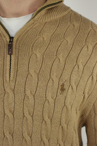 Ralph Lauren kabeltrui met kwart rits - L