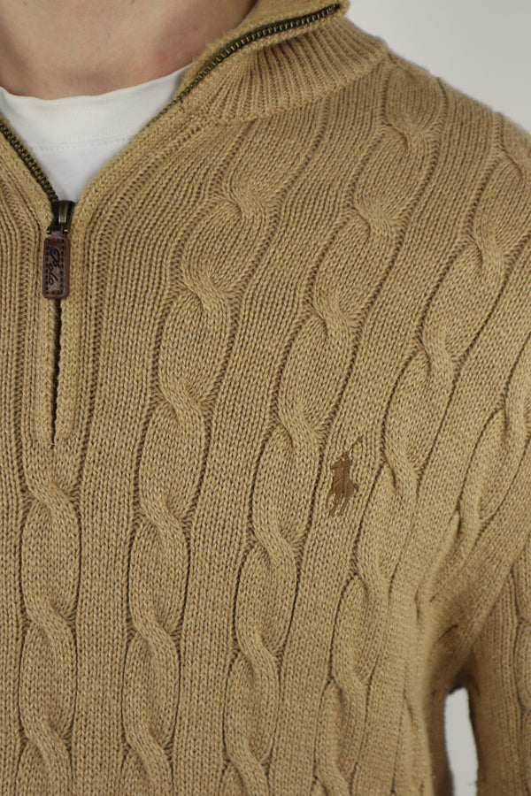 Ralph Lauren kabeltrui met kwart rits - L