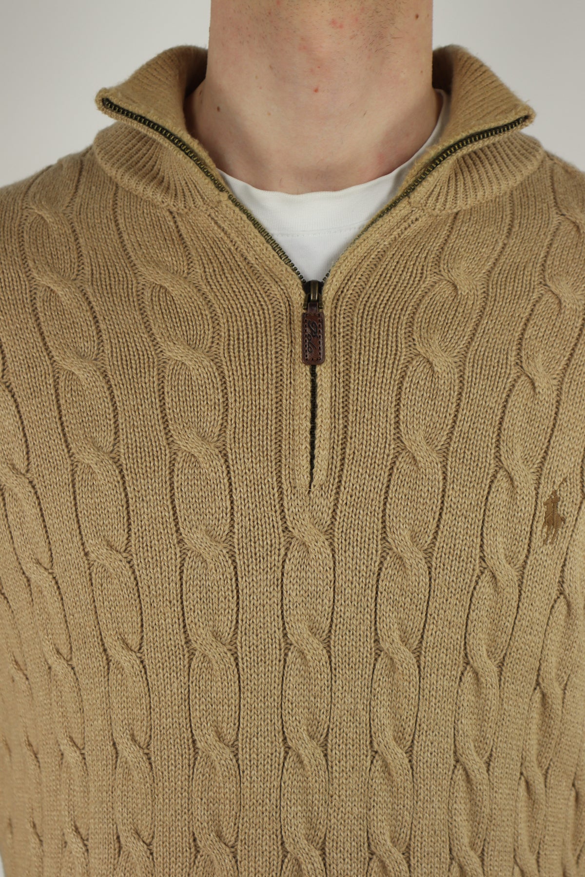 Ralph Lauren kabeltrui met kwart rits - L