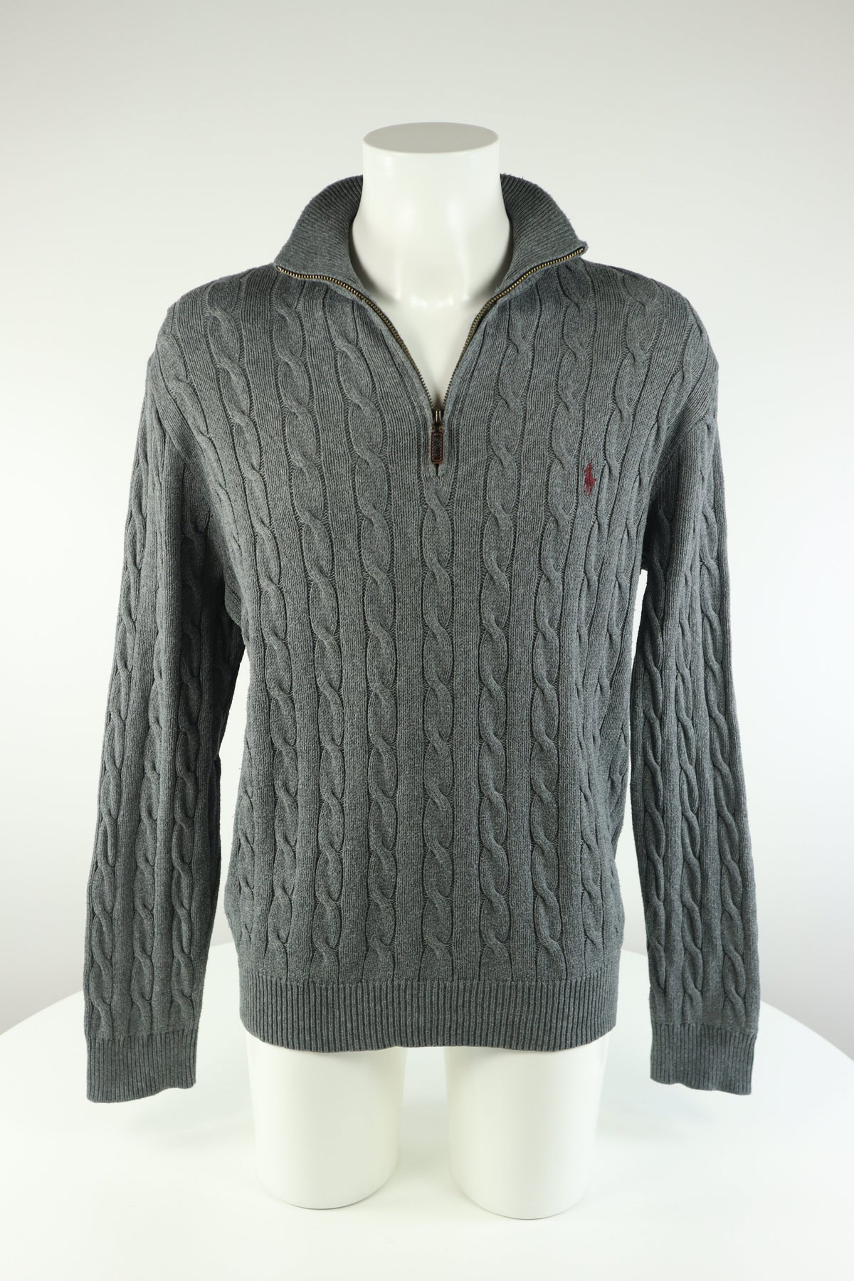 Ralph Lauren kabeltrui met kwart rits - L