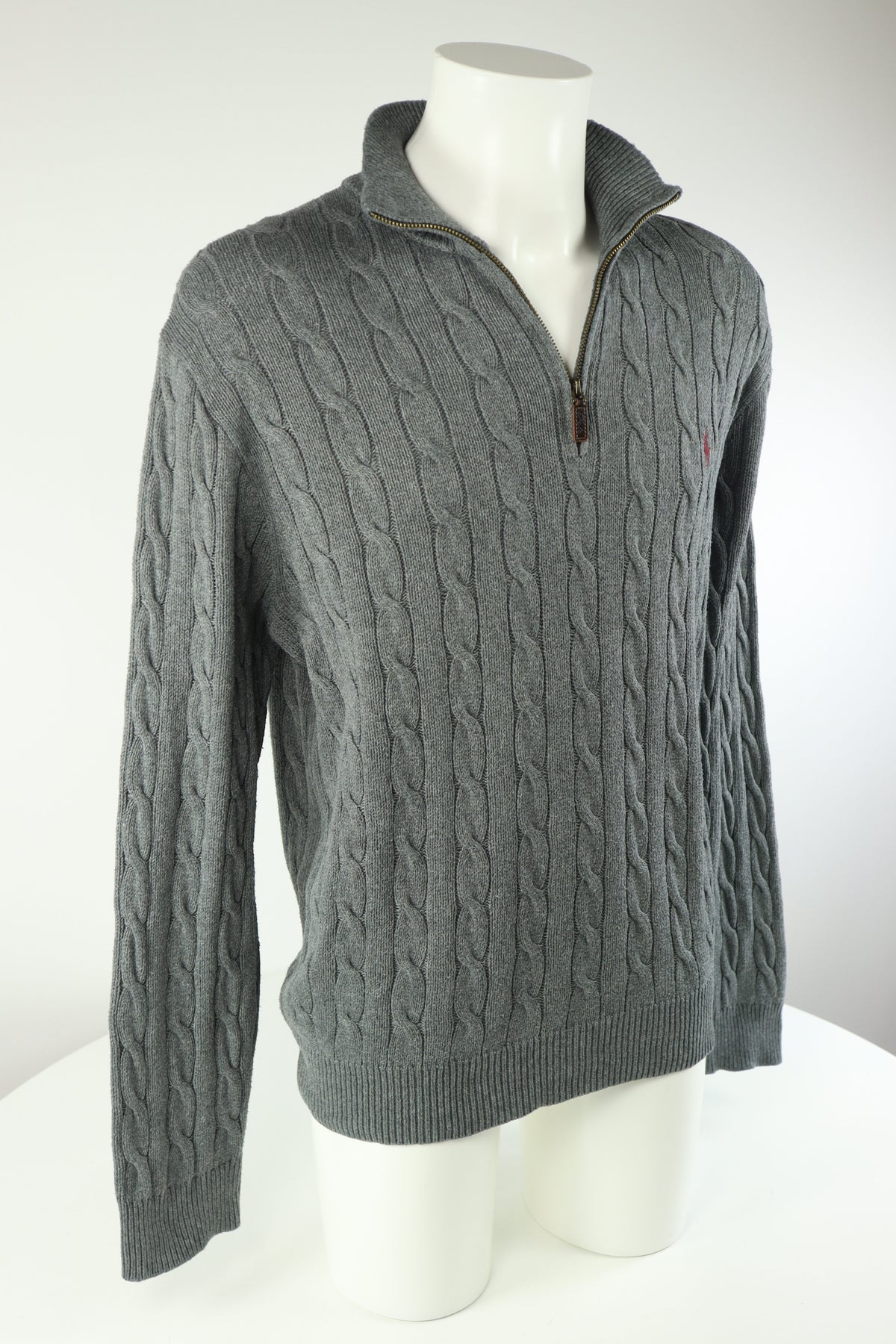 Ralph Lauren kabeltrui met kwart rits - L