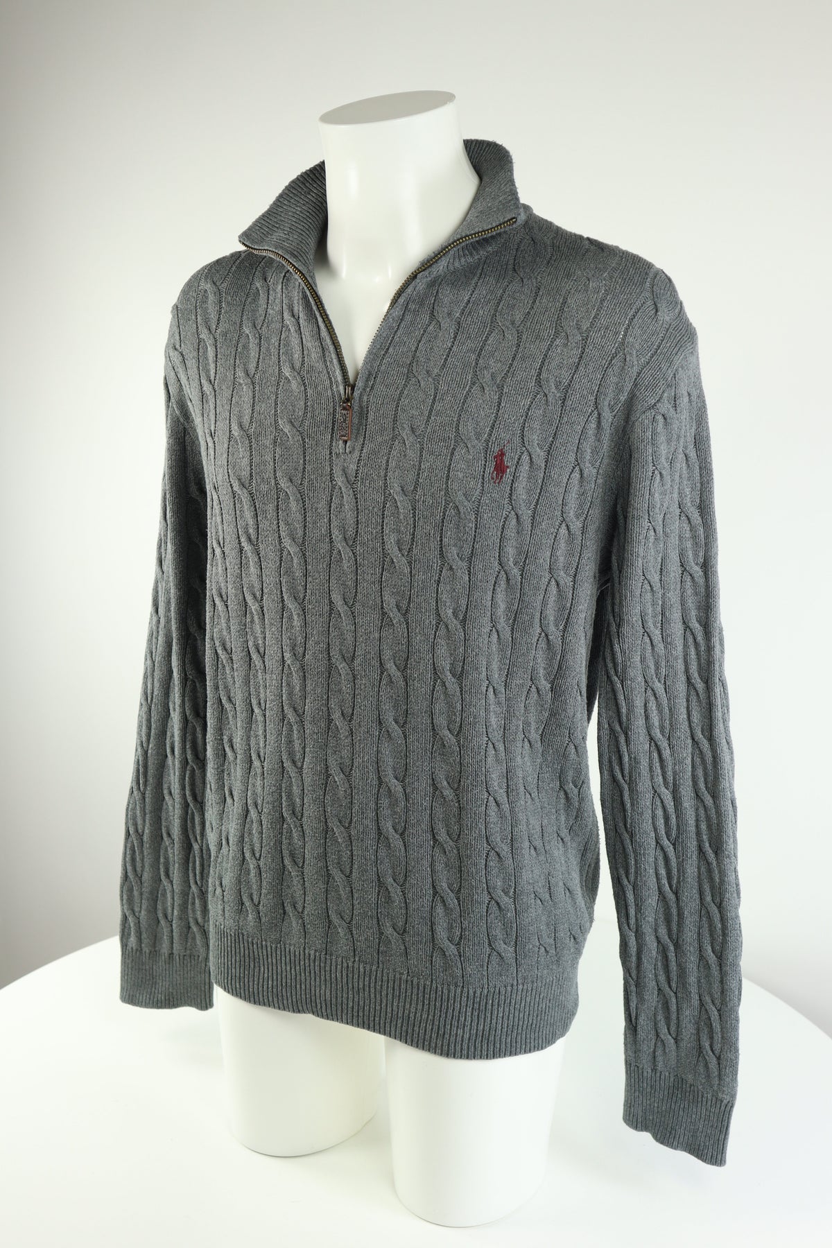 Ralph Lauren kabeltrui met kwart rits - L