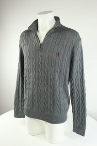 Ralph Lauren kabeltrui met kwart rits - L