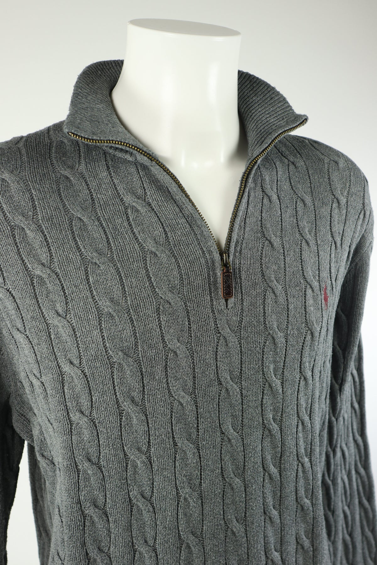 Ralph Lauren kabeltrui met kwart rits - L