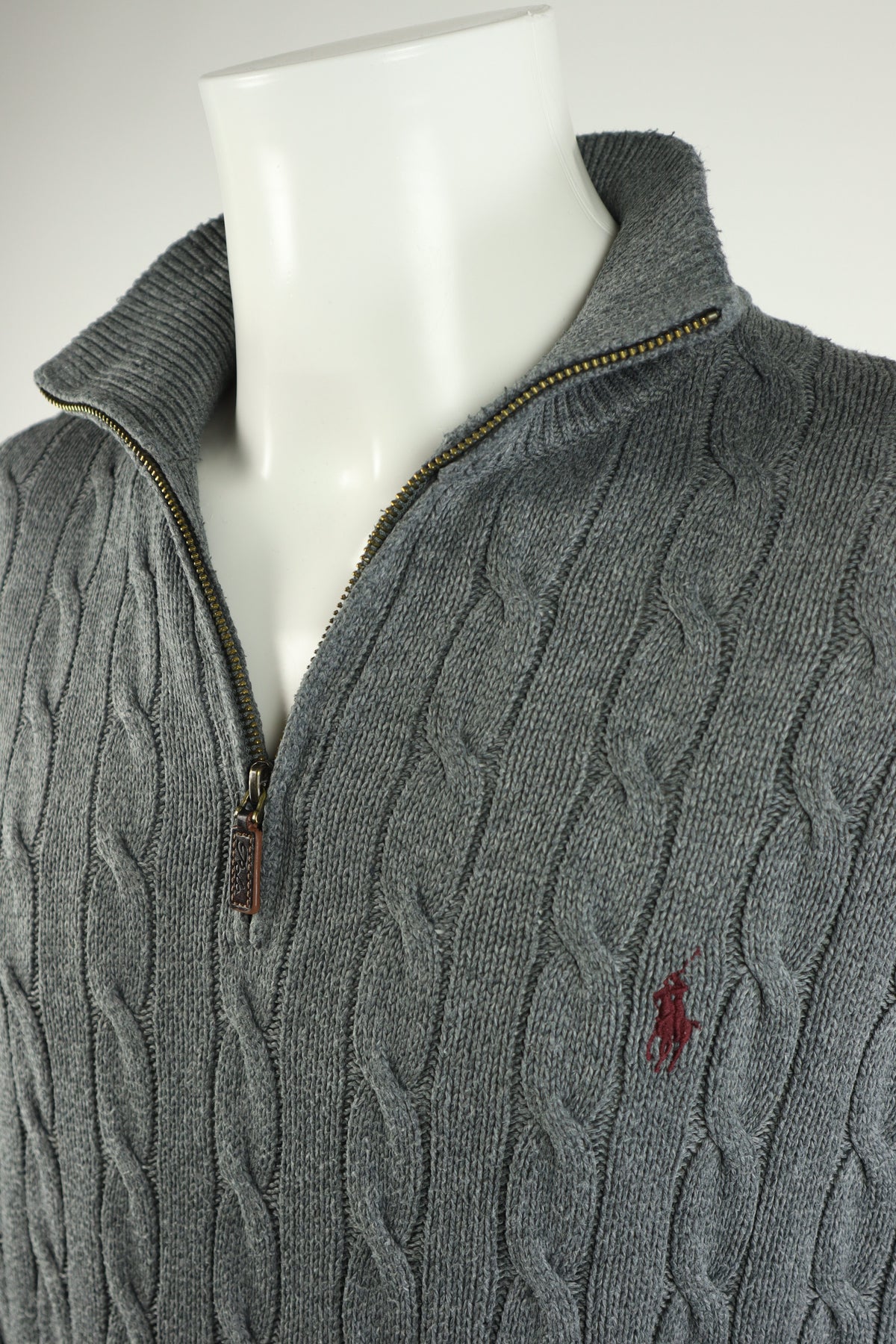 Ralph Lauren kabeltrui met kwart rits - L