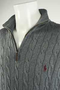 Ralph Lauren kabeltrui met kwart rits - L