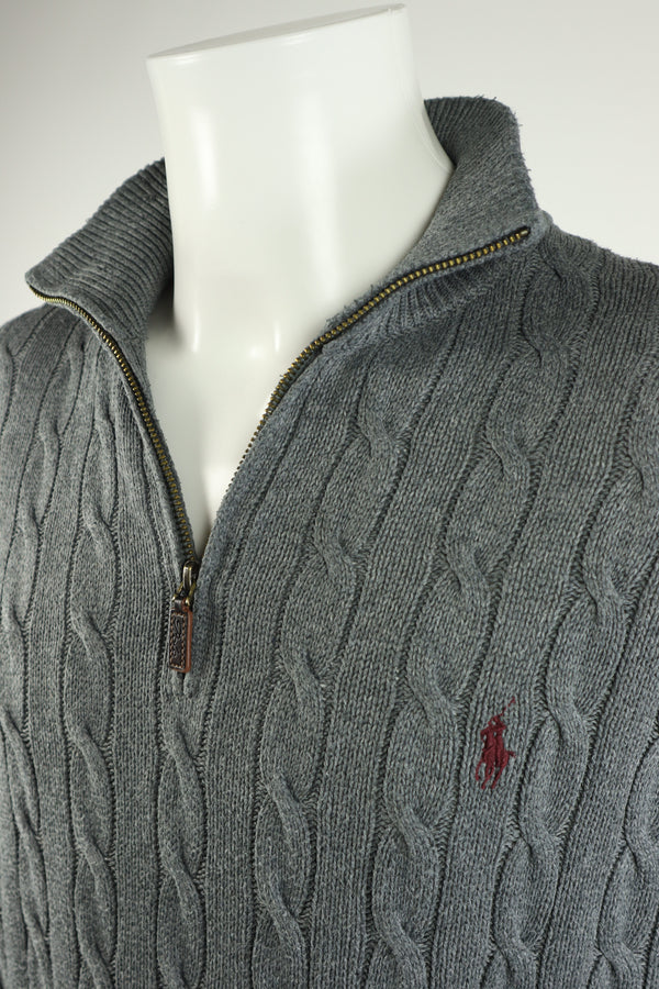 Ralph Lauren kabeltrui met kwart rits - L