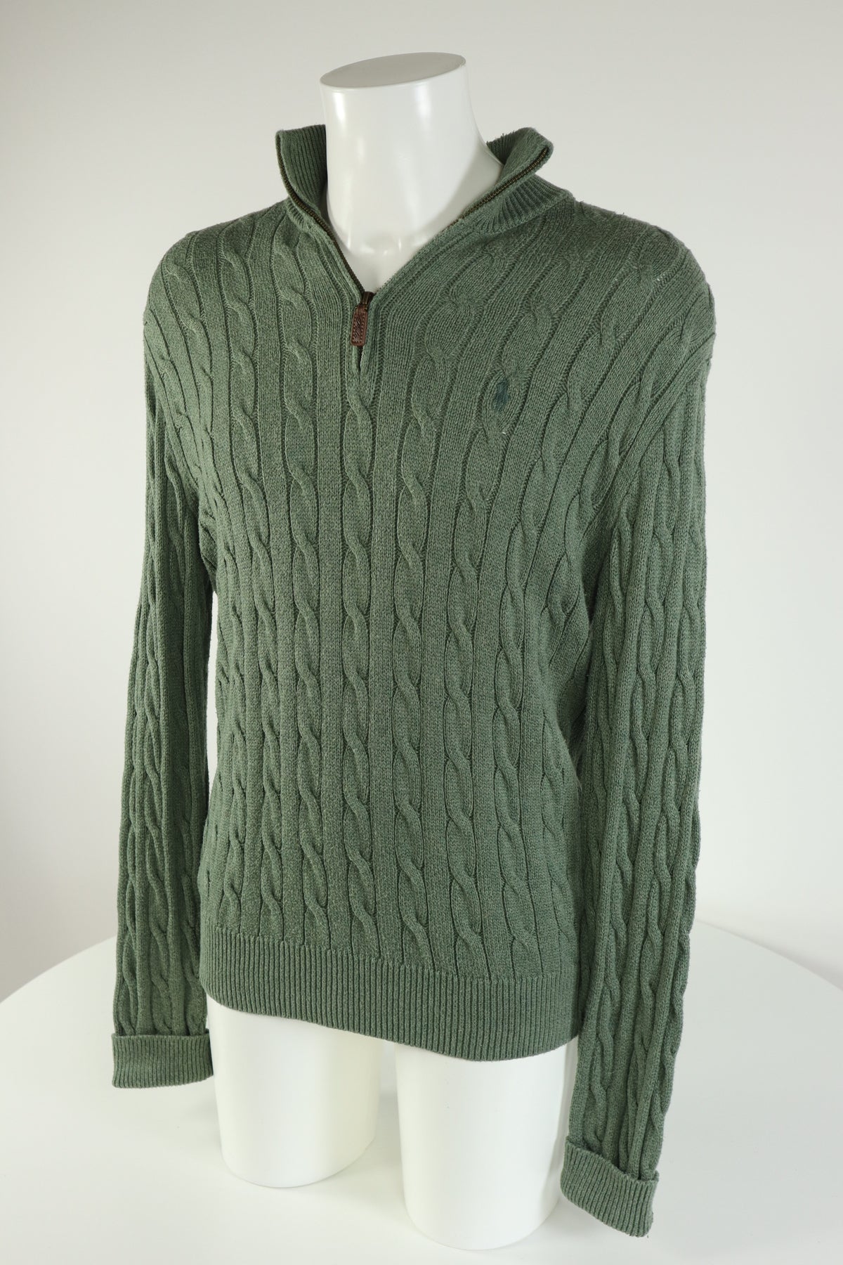 Ralph Lauren kabeltrui met kwart rits - M