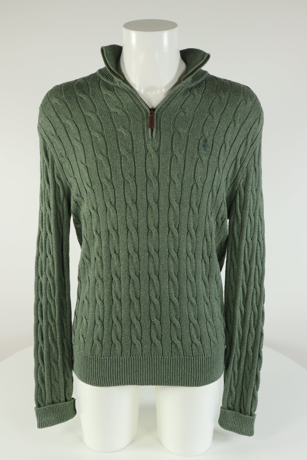 Ralph Lauren kabeltrui met kwart rits - M