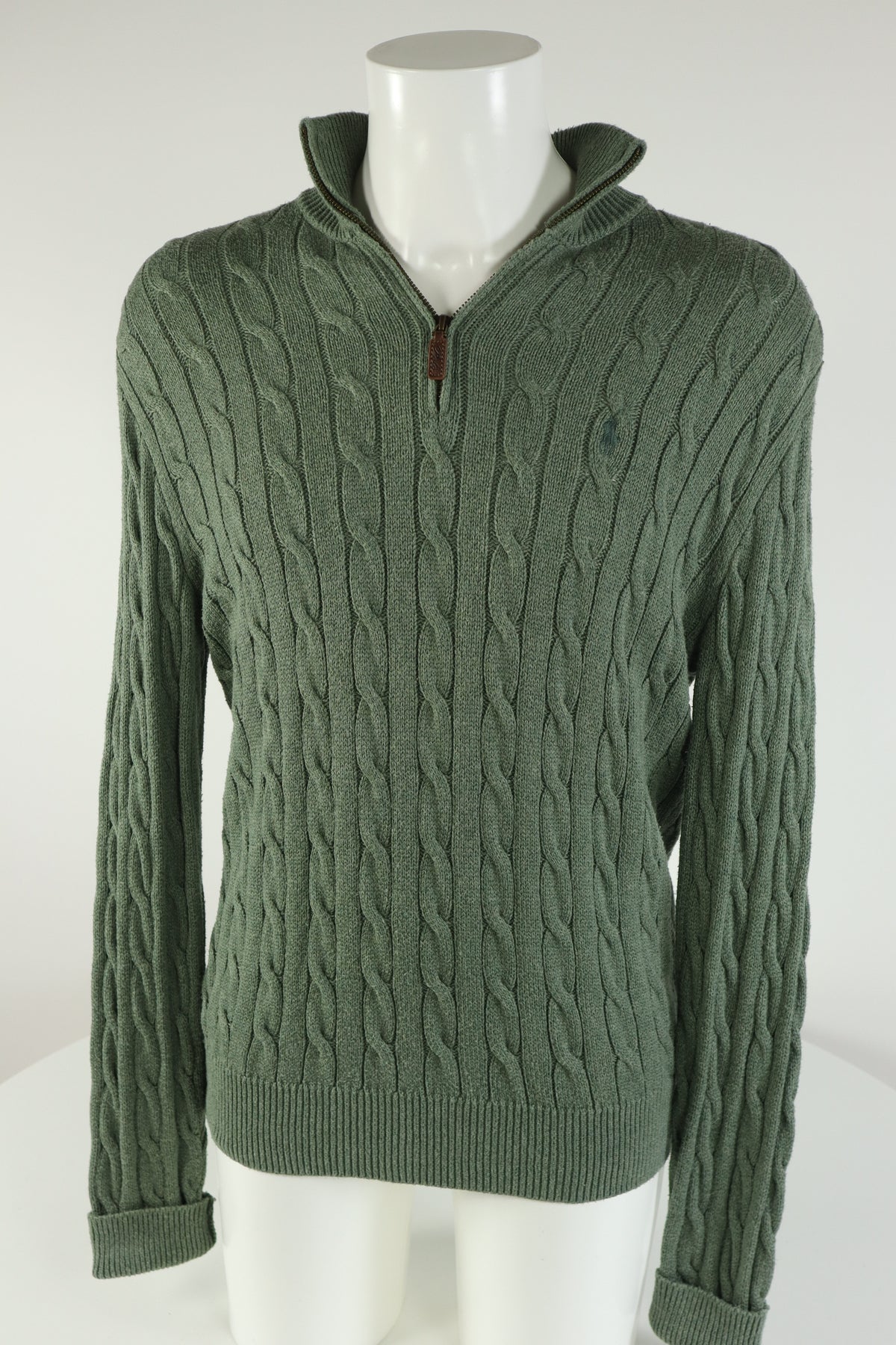 Ralph Lauren kabeltrui met kwart rits - M