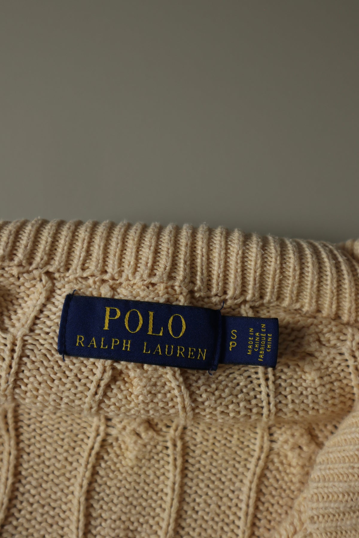 Ralph Lauren kabeltrui met kwart rits - M
