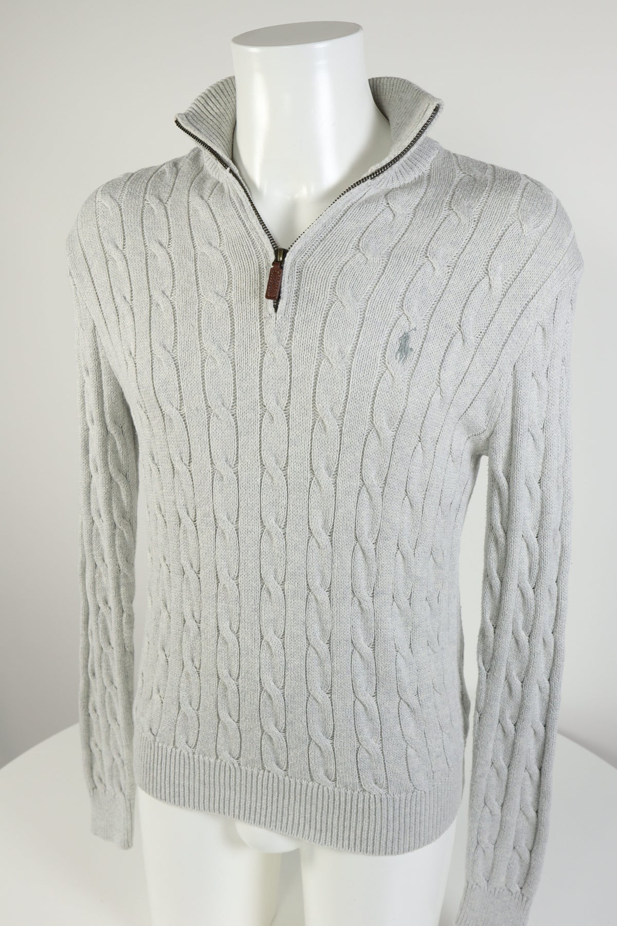 Ralph Lauren kabeltrui met kwart rits - S