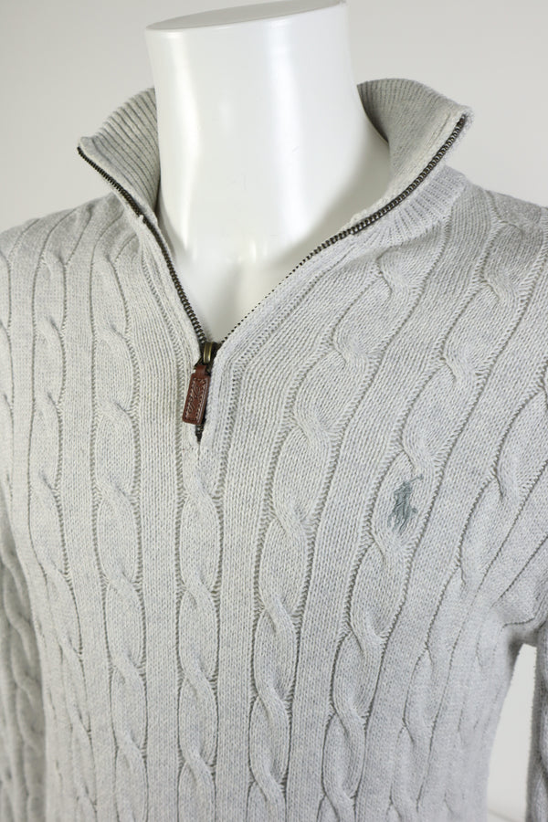 Ralph Lauren kabeltrui met kwart rits - S