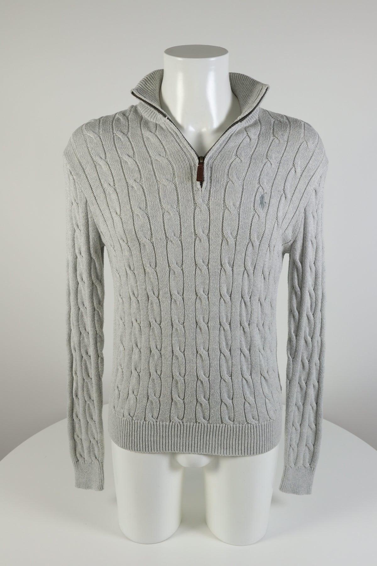 Ralph Lauren kabeltrui met kwart rits - S