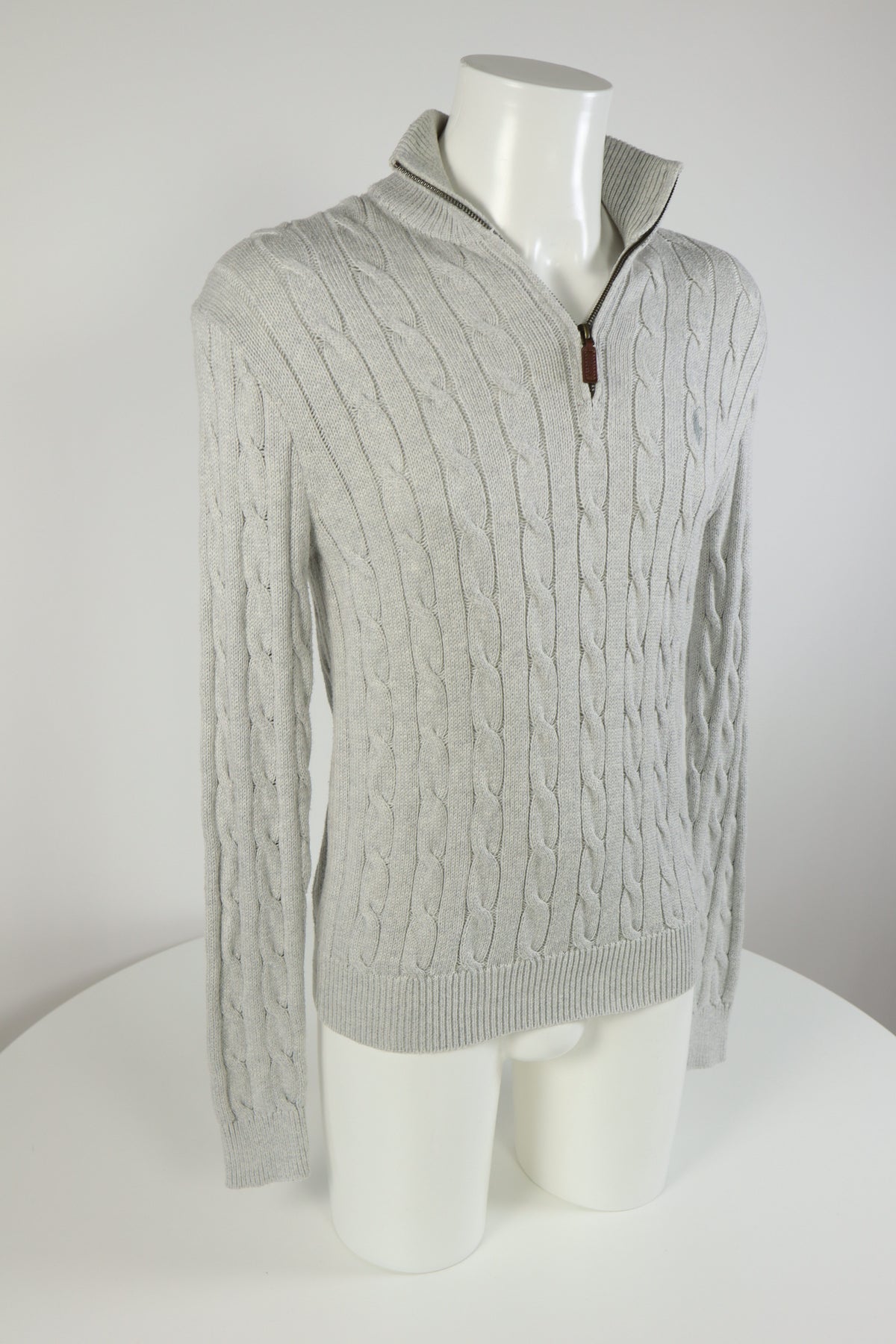 Ralph Lauren kabeltrui met kwart rits - S