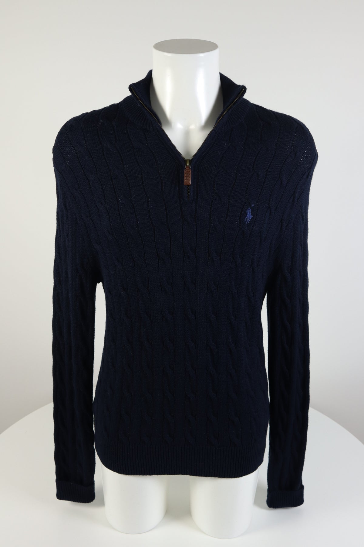 Ralph Lauren kabeltrui met kwart rits - M